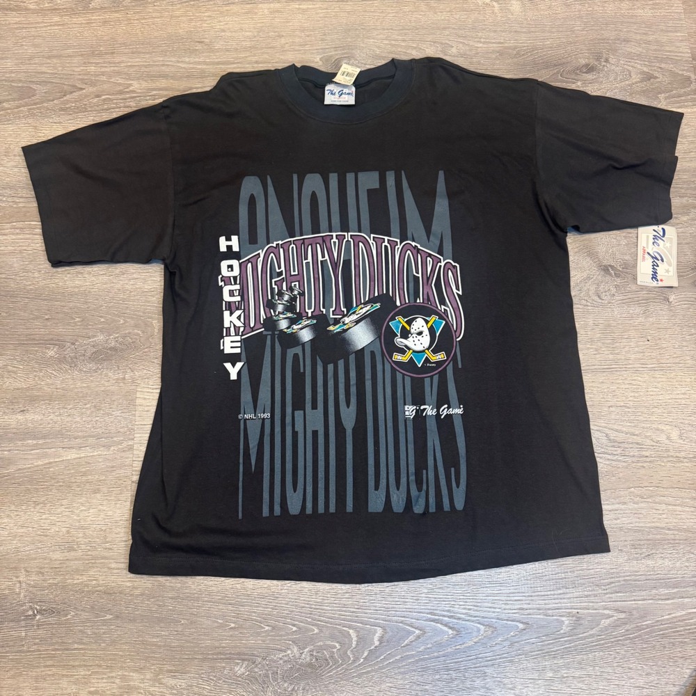 Anaheim Mighty Ducks DeadStock Hockey T Shirt‎ Vintage XL Black NHL 1993